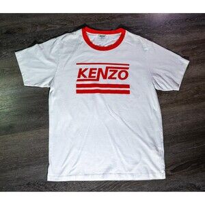 Kenzo Shirt Mens Large White Red Logo Ringer Crew Neck Graphic Tee Designer